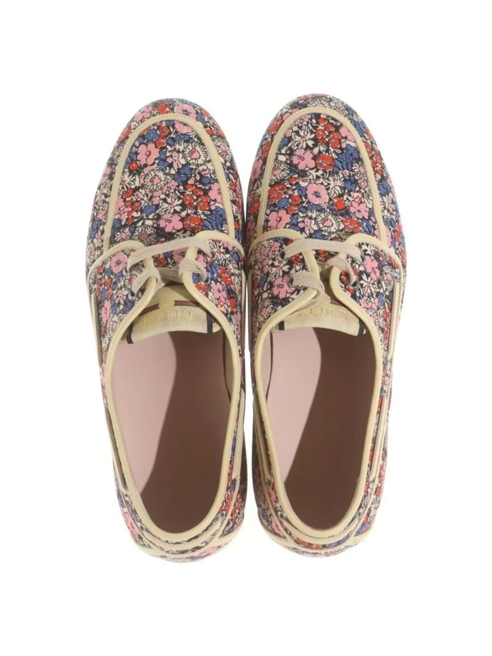 Gucci Flower Canvas Allover Print Deck Low Cut Shoes Beige Pink